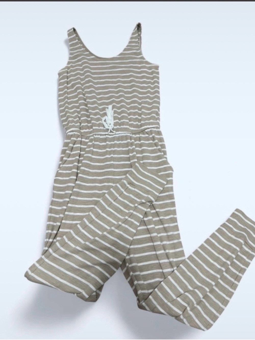 Aerie Striped Tank Jumpsuit in Taupe and White